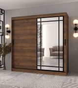 Armoire / Couleur : Noyer Warmia / 10 compartiments / 200 x 62 x 200 cm / 2 tringles à vêtements / Porte miroir décorative / Penderie à portes coulissantes / Finition haut de gamme