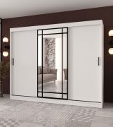 Armoire à portes coulissantes / Porte miroir décorative / Couleur : Noir mat / 2 tringles / Penderie / 10 compartiments / 250 x 62 x 200 cm / Durable et résistante