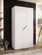 Penderie / Armoire à portes battantes / Couleur : Blanc / 1 mètre de large / 1 compartiment / 1 tringle à vêtements / Poignées : Or / Dimensions : 100 x 52 x 202 cm / Fonction Soft-Close / ABS