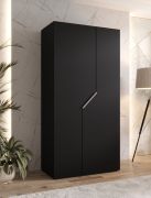 Penderie / Armoire à portes battantes / Couleur : Noir / 1 mètre de large / 1 compartiment / 1 tringle à vêtements / Poignées : cachemire / Dimensions : 100 x 52 x 202 cm / Fonction Soft-Close / ABS