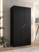 Penderie / Armoire à portes battantes / Couleur : Noir / 1 mètre de large / 1 compartiment / 1 tringle à vêtements / Poignées : Or / Dimensions : 100 x 52 x 202 cm / Fonction Soft-Close / ABS