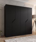 Armoire / 4 portes / Couleur : Noir / 2 compartiments / 2 tringles à vêtements / Poignées : Noir / Fonction Soft-Close / Dimensions : 200 x 52 x 202 cm / Chants ABS