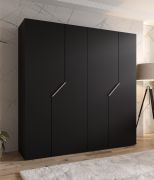 Armoire / 4 portes / Couleur : Noir / 2 compartiments / 2 tringles à vêtements / Poignées : Cachemire / Fonction Soft-Close / Dimensions : 200 x 52 x 202 cm / Chants ABS
