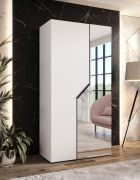 Penderie / 1 porte miroir / Couleur : Blanc / 1 compartiment / 1 tringle à vêtements / Poignées : Noir / Armoire à portes battantes / Dimensions : 100 x 52 x 202 cm / Fonction Soft-Close