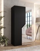 Penderie / 1 porte miroir / Couleur : Noir / 1 compartiment / 1 tringle à vêtements / Poignées : Noir / Armoire à portes battantes / Dimensions : 100 x 52 x 202 cm / Fonction Soft-Close