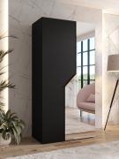 Penderie / 1 porte miroir / Couleur : Noir / 1 compartiment / 1 tringle à vêtements / Poignées : Or / Armoire à portes battantes / Dimensions : 100 x 52 x 202 cm / Fonction Soft-Close