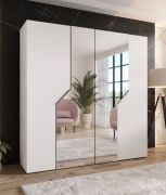 Armoire à portes battantes / Penderie / Couleur : Blanc / Fonction Soft-Close / 2 portes à miroir / Chants ABS / Poignées : Cachemire / Dimensions : 200 x 52 x 202 cm / 2 tringles à vêtements