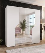 Armoire à portes battantes / Penderie / Couleur : Blanc / Fonction Soft-Close / 2 portes à miroir / Bords ABS / Poignées : Or / Dimensions : 200 x 52 x 202 cm / 2 tringles à vêtements
