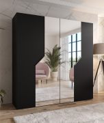 Armoire à portes battantes / Penderie / Couleur : Noir / Fonction Soft-Close / 2 portes à miroir / Bords ABS / Poignées : Cachemire / Dimensions : 200 x 52 x 202 cm / 2 tringles à vêtements