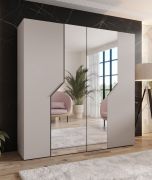 Armoire à portes battantes / Penderie / Couleur : Cachemire / Fonction Soft-Close / 2 portes à miroir / Chants ABS / Poignées : Cachemire / Dimensions : 200 x 52 x 202 cm / 2 tringles à vêtements