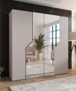 Armoire à portes battantes / Penderie / Couleur : Cachemire / Fonction Soft-Close / 2 portes à miroir / Bords ABS / Poignées : Or / Dimensions : 200 x 52 x 202 cm / 2 tringles à vêtements