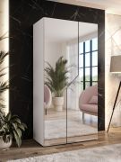 Armoire de chambre à coucher avec miroir / Couleur : Blanc / 1 compartiment / 1 tringle à vêtements / Fonction Soft-Close / Chants ABS / Poignées : Cachemire / Dimensions : 100 x 52 x 202 cm / Penderie