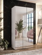 Armoire de chambre à coucher avec miroir / Couleur : Blanc / 1 compartiment / 1 tringle à vêtements / Fonction Soft-Close / Chants ABS / Poignées : Or / Dimensions : 100 x 52 x 202 cm / Penderie