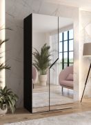 Armoire de chambre à coucher avec miroir / Couleur : Noir / 1 compartiment / 1 tringle à vêtements / Fonction Soft-Close / Bords ABS / Poignées : Noir / Dimensions : 100 x 52 x 202 cm / Penderie
