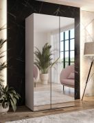 Armoire de chambre à coucher avec miroir / Couleur : Cachemire / 1 compartiment / 1 tringle à vêtements / Fonction Soft-Close / Chants ABS / Poignées : Or / Dimensions : 100 x 52 x 202 cm / Penderie