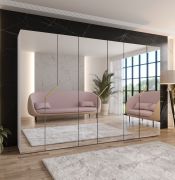 Armoire à portes battantes / Couleur : Blanc / Fonction Soft-Close / Poignées : Or / 3 compartiments / 3 tringles à vêtements / Dimensions : 300 x 52 x 202 cm / ABS / Penderie
