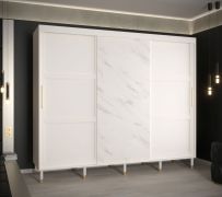 Armoire blanche effet marbre Jotunheimen 95 | 3 portes coulissantes | 208 x 250,5 x 62 cm