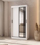 Penderie / Couleur : Blanc mat / 2 tringles / 5 compartiments / Armoire à portes coulissantes / Système de coulisses fiable / 100 x 62 x 200 cm / Porte miroir décorative