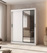 Armoire à portes coulissantes / Blanc mat / 5 compartiments / 2 tringles / Détails modernes / 1 porte miroir / 150 x 62 x 200 cm / Penderie