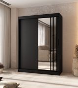 Armoire à portes coulissantes / Noir mat / 5 compartiments / 2 tringles / Détails modernes / 1 porte miroir / 150 x 62 x 200 cm / Penderie 