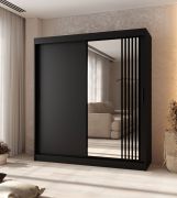 Penderie / 1 porte miroir / Couleur : Noir mat / Finition haut de gamme / 180 x 62 x 200 cm / Armoire à portes coulissantes / 10 compartiments / 2 tringles à vêtements