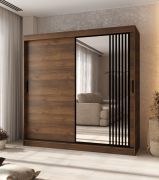 Penderie / Armoire à portes coulissantes / Porte miroir décorative / Couleur : Noyer Warmia / 10 compartiments / 2 tringles à vêtements / 200 x 62 x 200 cm / Pour chambre à coucher