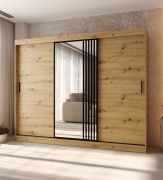 Penderie à portes coulissantes / 10 compartiments / Couleur : Chêne artisan / 2 tringles à vêtements / Finition haut de gamme / Armoire / 250 x 62 x 200 cm / Porte miroir décorative
