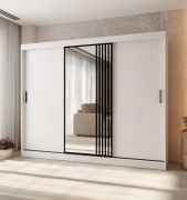 Penderie à portes coulissantes / 10 compartiments / Blanc mat / 2 tringles à vêtements / Finition haut de gamme / Armoire / 250 x 62 x 200 cm / Porte miroir décorative