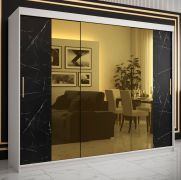 Armoire moderne Hochfeiler 69 | Blanc & Marbre noir | 200 x 250 x 62 cm | 10 compartiments | 3 portes coulissantes et miroirs