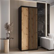 Armoire à portes coulissantes Tharo 110 cm | Blanc/Chêne | Poignées en métal noir | Gain de place | Grand volume de rangement