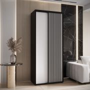 Armoire penderie Mina noir/blanc | Grand espace de rangement | Poignées métal noir | Lamelles décoratives | 235,2 x 110 x 60 cm