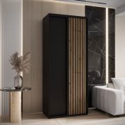 Armoire Mina noire à portes coulissantes, brosses anti-poussière, grand rangement, 235,2x110x60 cm, finition chêne