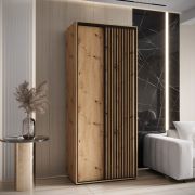 Armoire Mina chêne | Portes coulissantes | 235,2 x 120 x 60 cm | Finition laminée | Poignées métal noir