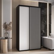 Armoire Tharo 1,3 m | Portes coulissantes blanc/noir | Avec étagères | Optimisée pour salon et chambre | Anti-poussière