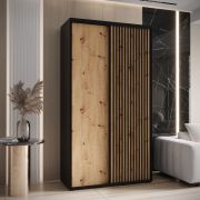 Armoire penderie Mina avec portes coulissantes | Noir et chêne | Design moderne | Grand espace de rangement | 235,2 x 130 x 60 cm