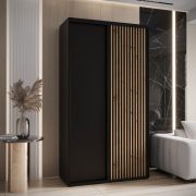 Armoire noire Tharo à portes coulissantes | Poignées métalliques | Grand espace de rangement | 235,2 x 140 x 45 cm