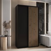 Armoire noire Tharo à portes coulissantes | Poignées métalliques | Grand espace de rangement | 235,2 x 140 x 45 cm