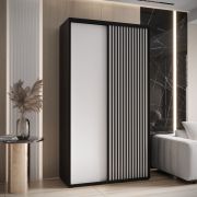 Armoire à portes coulissantes Mina noir/blanc | Grand volume de rangement | Finition laminée | 235,2 x 140 x 60 cm | Matériau robuste