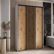 Armoire Tharo portes coulissantes | Blanc & chêne | Anti-poussière | Gain de place | 235,2 x 150 x 45 cm | Robuste