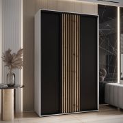 Armoire Tharo blanc/noir | 235,2 x 160 x 45 cm | Grand espace de rangement | Poignée métallique noire | Anti-poussière