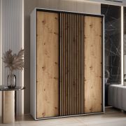 Armoire à portes coulissantes blanc et chêne | Poignées noires | Pour salon ou chambre | 235,2 x 170 x 45 cm | Rangement optimal