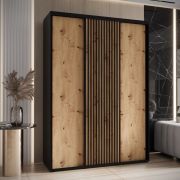 Armoire à portes coulissantes Tharo noir et chêne | Design moderne | 235,2 x 170 x 45 cm | Salon ou chambre