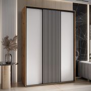 Armoire à portes coulissantes Tharo | Chêne/Blanc | 235,2 x 180 x 45 cm | Gain de place | Poignées en métal noir