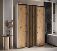 Armoire penderie Tharo avec portes coulissantes | Blanc et chêne | Anti-poussière | Gain de place | 235,2 x 180 x 45 cm