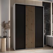 Armoire à portes coulissantes Tharo noir/blanc | 235,2 x 180 x 45 cm | Nombreux rangements | Poignées métal noires