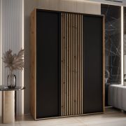 Armoire Mina portes coulissantes | Chêne & Noir | Design moderne | Grand espace de rangement | 235,2 x 180 x 60 cm
