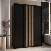 Armoire à portes coulissantes noire Mina | Design moderne | Poignées en métal noir | Protection anti-poussière intégrée | 235,2 x 180 x 60 cm | Grand espace