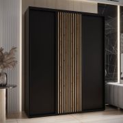Armoire noire Tharo à portes coulissantes | Design moderne | Poignées métalliques noires | Gain de place | 235,2 x 190 x 45 cm
