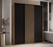 Armoire Mina portes coulissantes | Chêne & noir | Design moderne | Grand espace de rangement | 235,2 x 190 x 60 cm