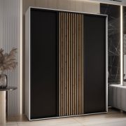 Armoire Mina à portes coulissantes | Design blanc/noir élégant | Espace de rangement généreux | 235,2 x 190 x 60 cm